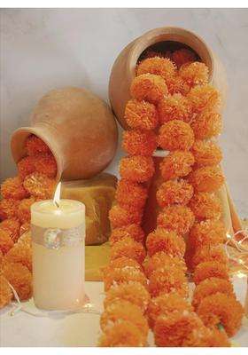 Decorhacks Artificial Fluffy Orange Marigold Flower Reusable Garland for Home Office Puja Wedding 5Ft