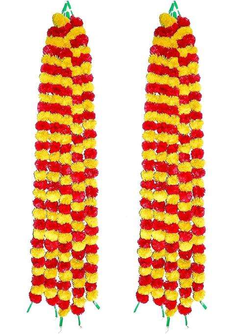SAI Praseeda 4 and Half Feet Green Color Artificial Marigold Garland Pcs Fluffy Marigold Flowers