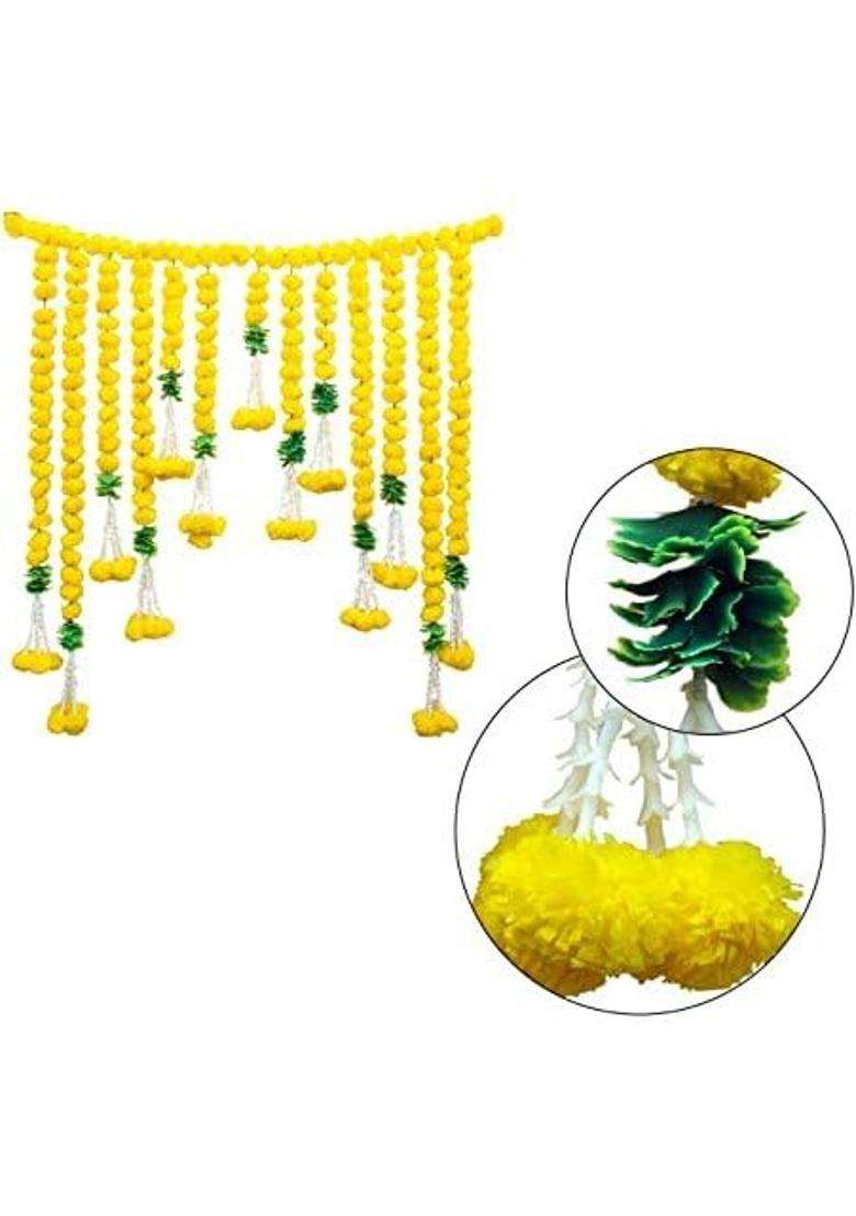 Shreya Fashion Artificial Marigold Flowers Garlands Door Toran Haldi Wedding Decor 5 Feet Toran Plastic - Indya