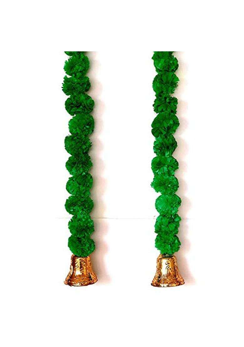 Prahll Artificial Marigold Flower Garlands Hanging Toran for Door N Wall with 3 INCH Golden Bell Green 10 12 - Indya