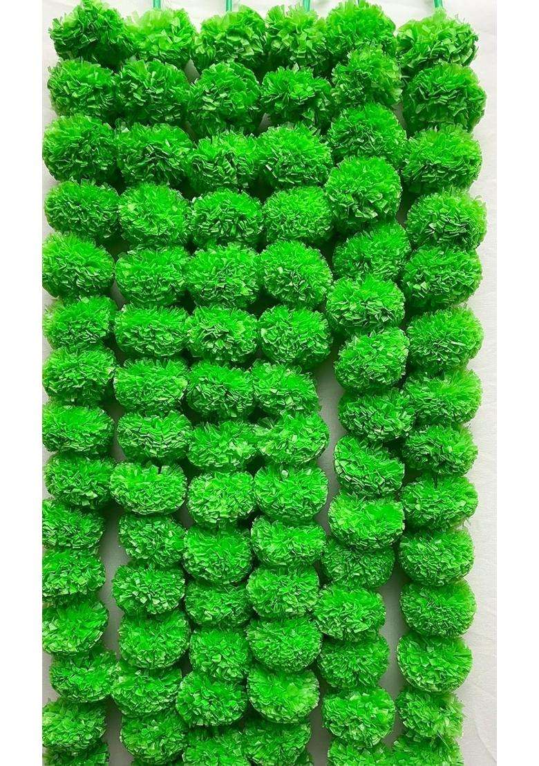 Navrangini Artificial Marigold Flowers Garlands Green Pack of 20 - Indya