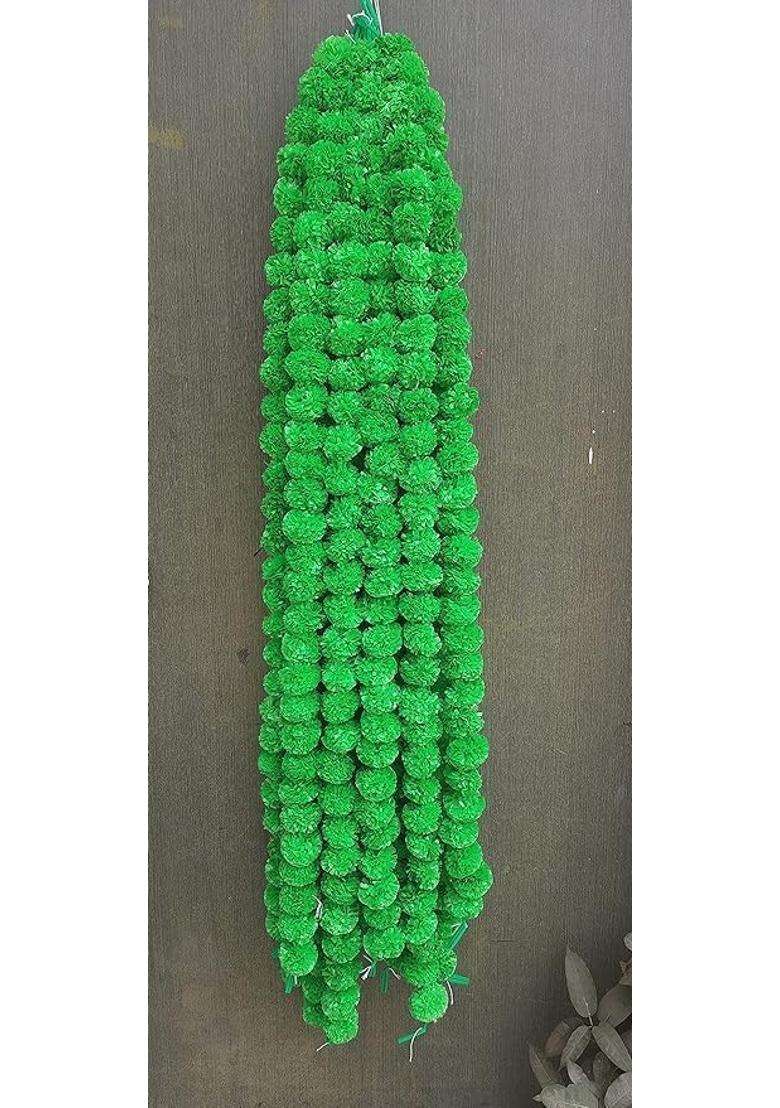 Navrangini Artificial Marigold Flowers Garlands Green Pack of 20 - Indya