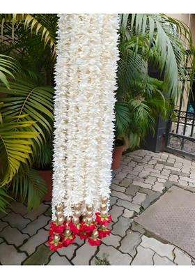 Artificial Jasmine Flower Garland with Gold Beads and Red Roses 5 Pc