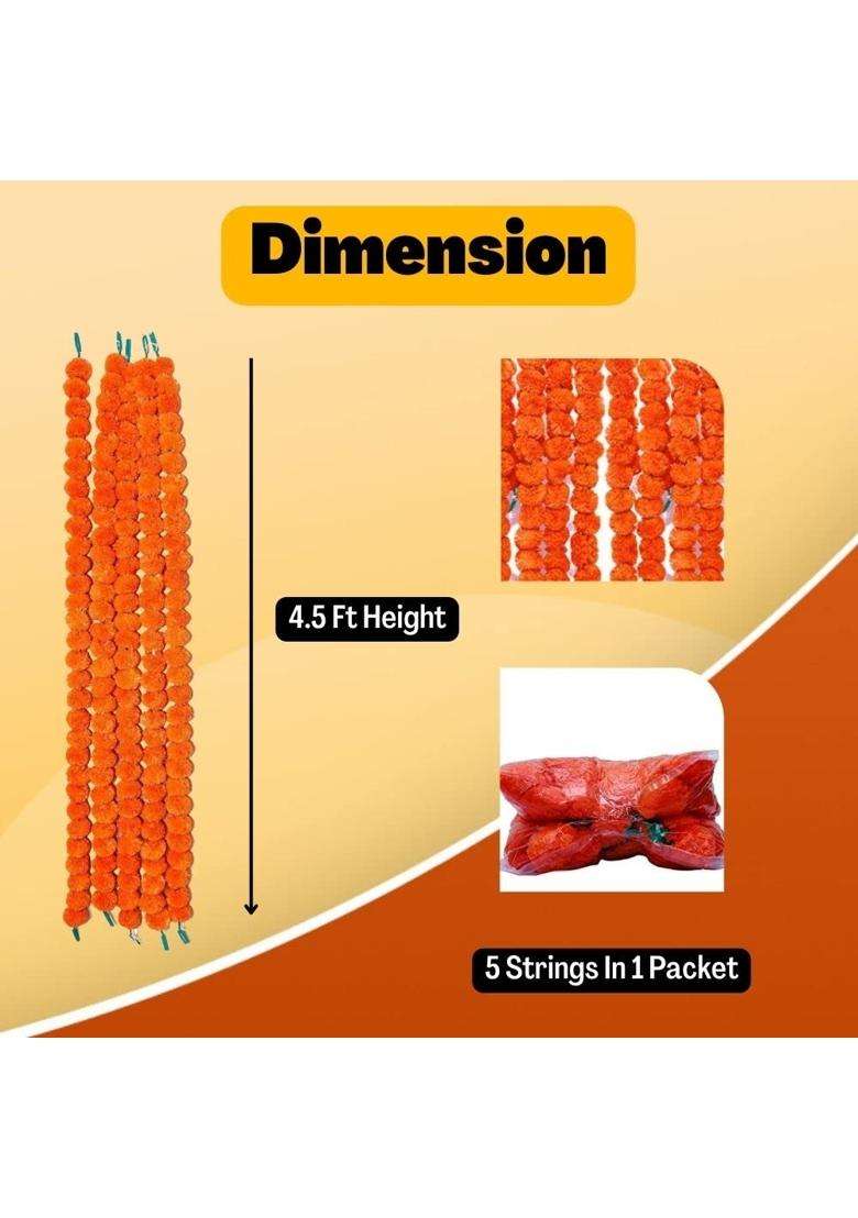 Craftvatika Marigold Fluffy Garlands Genda Phool Mala for Diwali Home Decoration Items Pack of 10 - Indya