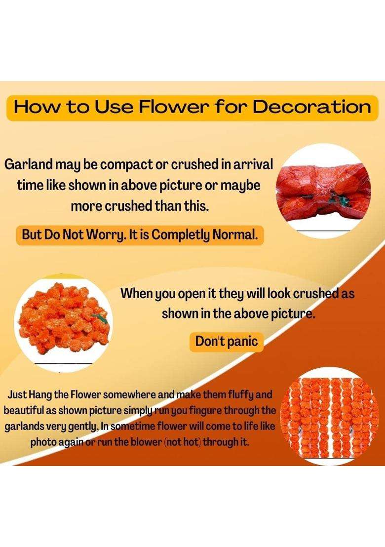 Craftvatika Marigold Fluffy Garlands Genda Phool Mala for Diwali Home Decoration Items Pack of 10 - Indya