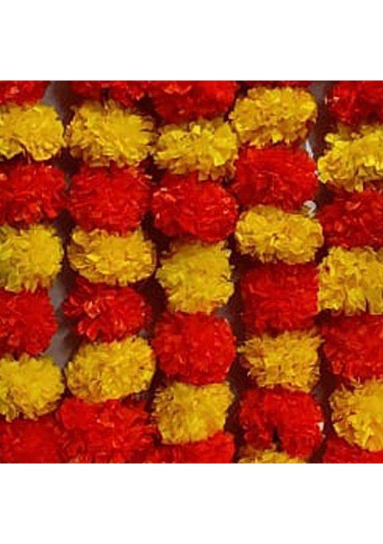 RHD Marigold Garland Mala Artificial Flower Genda Phool for Decoration Home Wedding Durga Pooja Pack of 5 - Indya