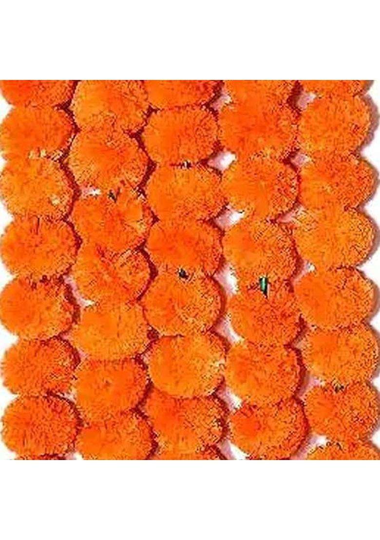 RHD Marigold Garland Mala Artificial Flower Genda Phool for Decoration Home Wedding Durga Pooja Pack of 5 - Indya