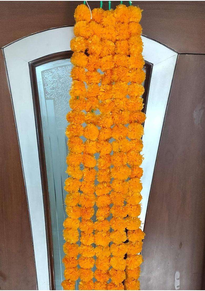 Craftvatika Marigold Fluffy Flowers Genda Phool Mala Garlands for Diwali Home Puja Decoration Pack of 15 - Indya