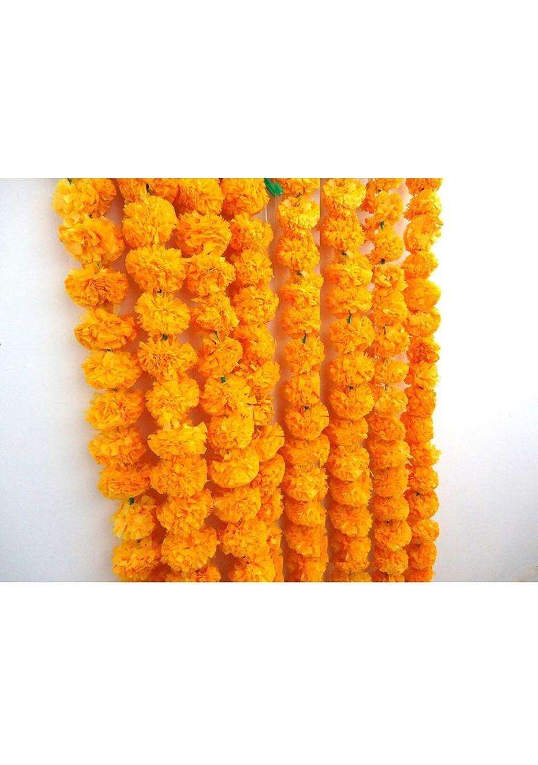 Craftvatika Marigold Fluffy Flowers Genda Phool Mala Garlands for Diwali Home Puja Decoration Pack of 15 - Indya