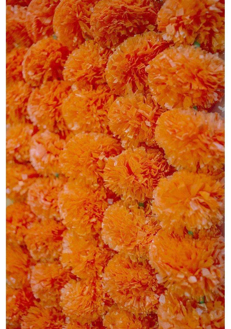 Craftvatika Marigold Fluffy Flowers Genda Phool Mala Garlands for Diwali Home Puja Decoration Pack of 15 - Indya