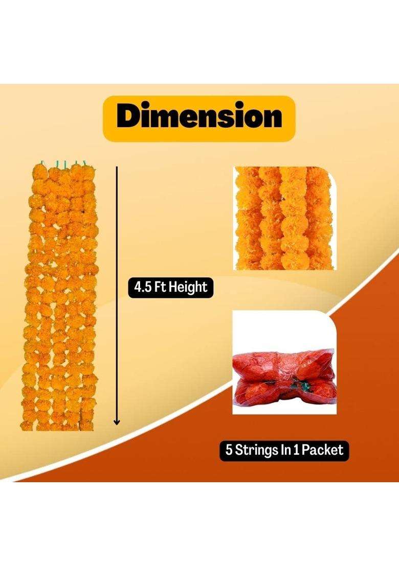 Craftvatika Marigold Fluffy Flowers Genda Phool Mala Garlands for Diwali Home Puja Decoration 10 Strings - Indya