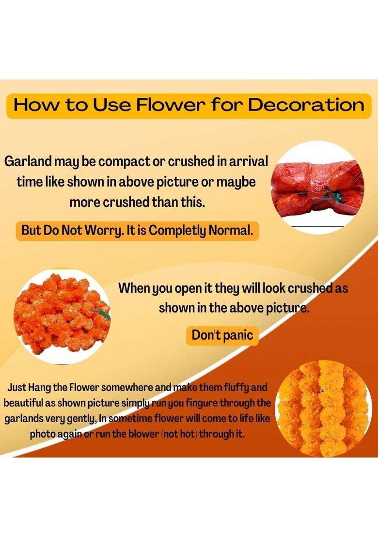 Craftvatika Marigold Fluffy Flowers Genda Phool Mala Garlands for Diwali Home Puja Decoration 10 Strings - Indya