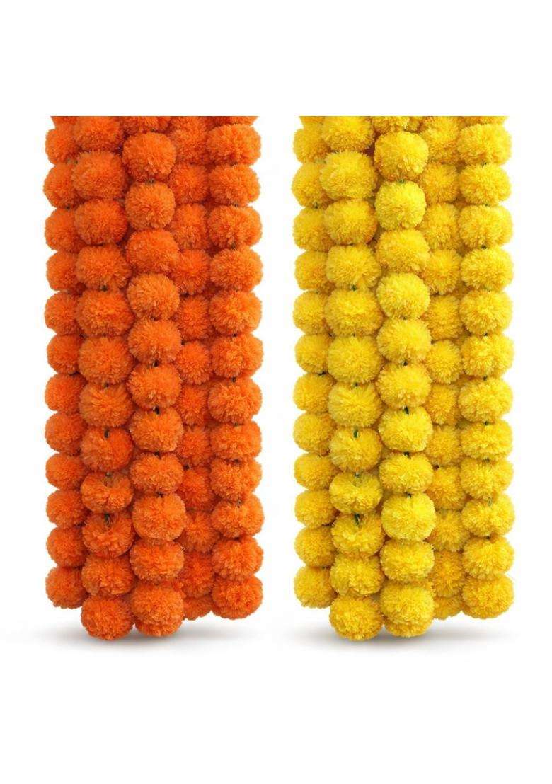 Artificial Marigold Flower Garland 5 Feet Orange and Yellow Genda Phool Mala for Diwali Decoration Pack of 30 - Indya