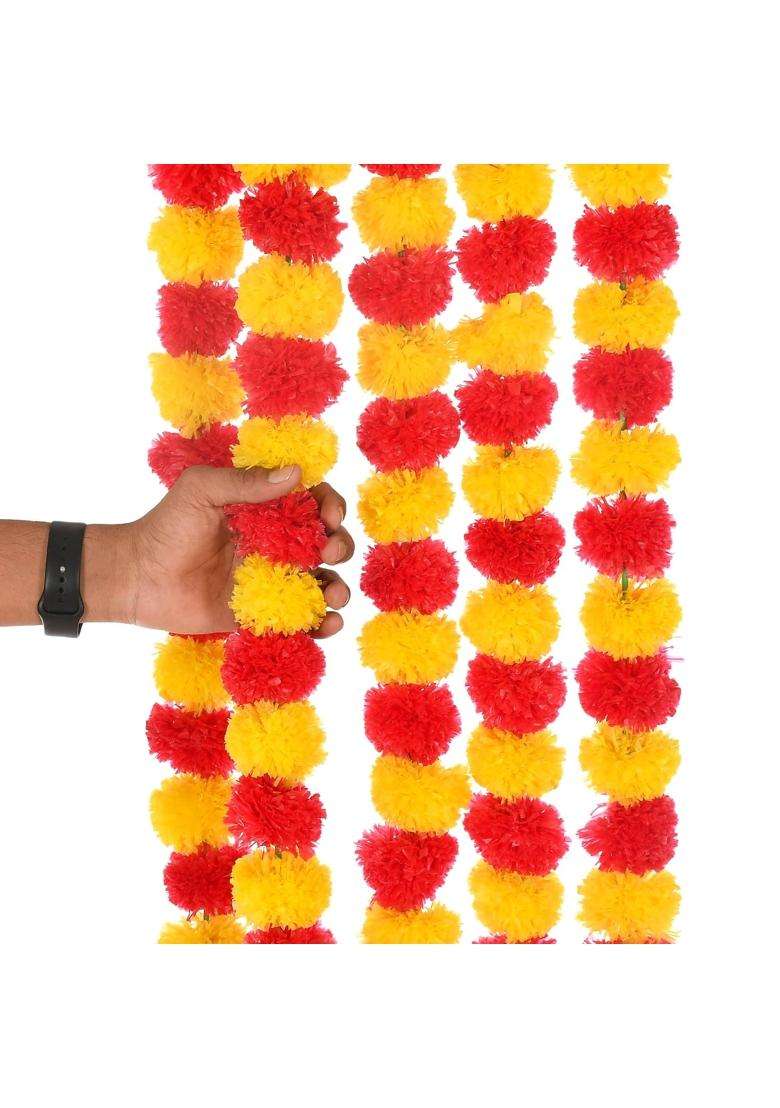 Saudeep India Artificial Fluffy Marigold Flower Genda Phool Garlands - Indya