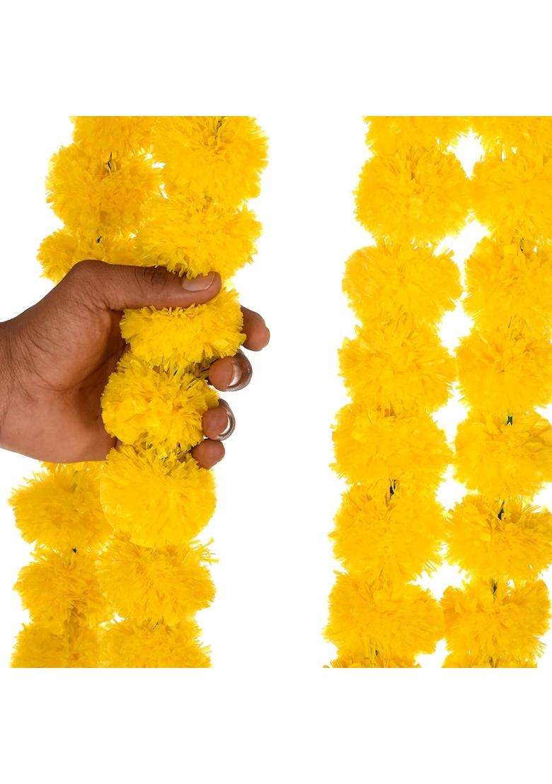Saudeep India Artificial Fluffy Marigold Flower Genda Phool Garlands Line - Indya