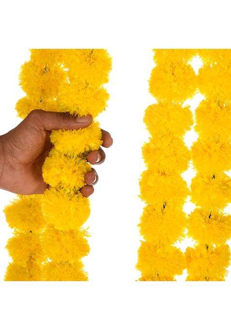 Saudeep India Artificial Fluffy Marigold Flower Genda Phool Garlands Line