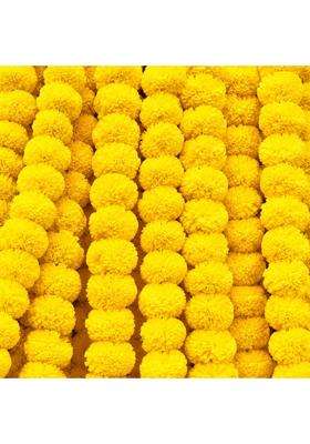 Ragoma Artificial Marigold Flowers Garlands Yellow for Decoration Fluffy Genda Phool Flower Foe Pack of 100