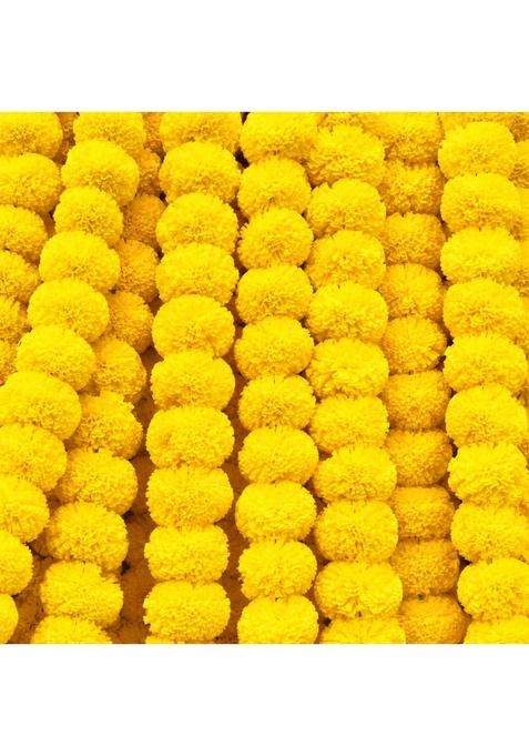 Ragoma Artificial Marigold Flowers Garlands Yellow for Decoration Fluffy Genda Phool Flower Foe Pack of 100