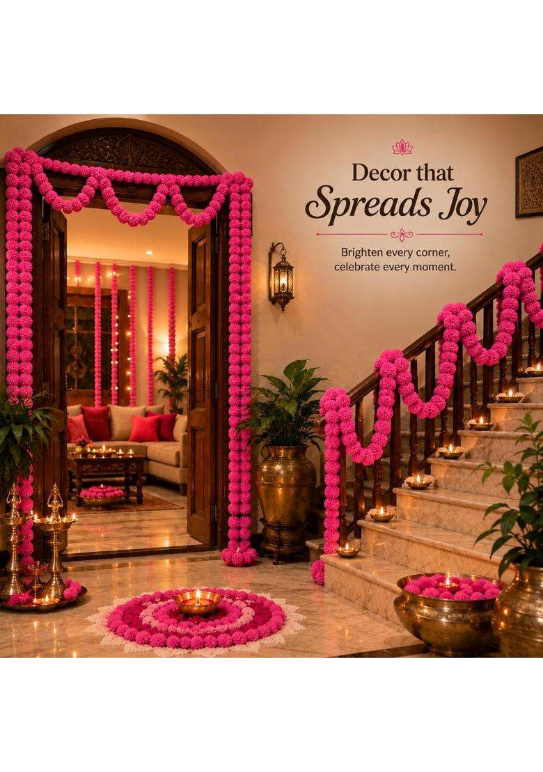 Ragoma Artificial Marigold Flowers Garlands Mala Light Pink for Decoration Fluffy Genda Phool Flower Pack of 100 - Indya