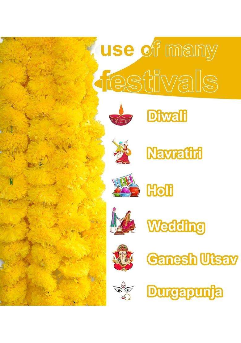 Rajmart Global Handmade Artificial Marigold Flowers Garland for Home Decoration Items Genda Phool for Diwali - Indya