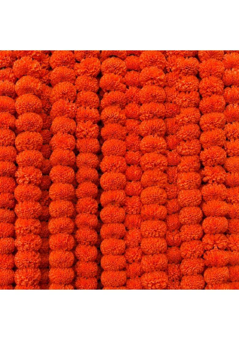 Ragoma Artificial Marigold Flowers Garlands Orange for Decoration Fluffy Genda Phool Flower Foe Pack of 100 - Indya