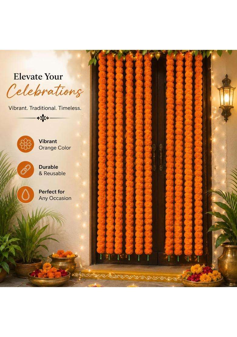 Ragoma Artificial Marigold Flowers Garlands Orange for Decoration Fluffy Genda Phool Flower Foe Pack of 100 - Indya
