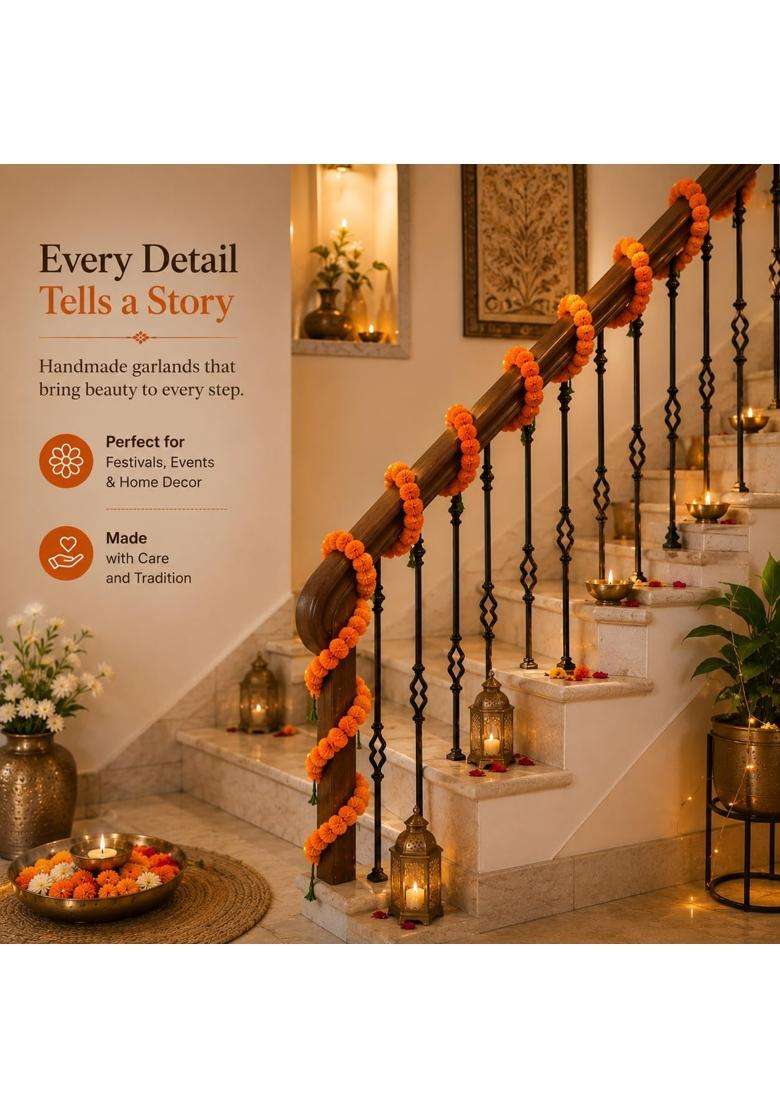 Ragoma Artificial Marigold Flowers Garlands Orange for Decoration Fluffy Genda Phool Flower Foe Pack of 100 - Indya