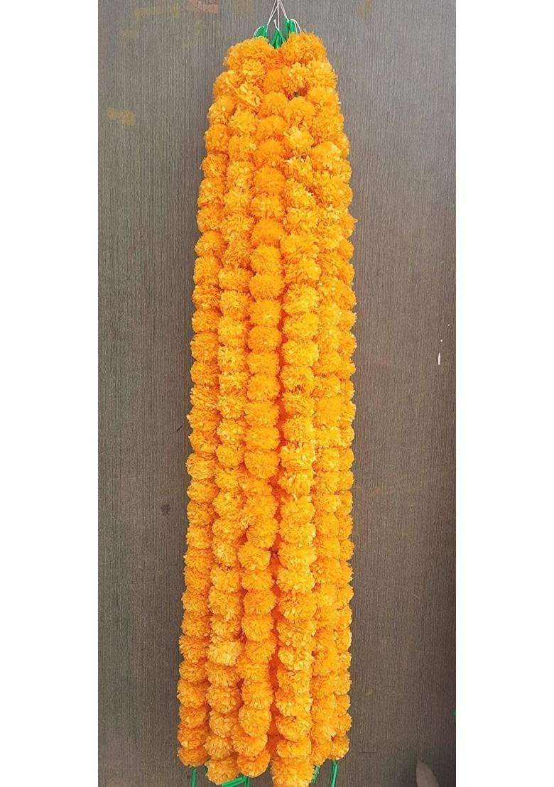 Marigold Genda Phool Malafluffy Reusable Artificial Flowers Garlands Door Toran Set Door Hangings Pack of 10 - Indya