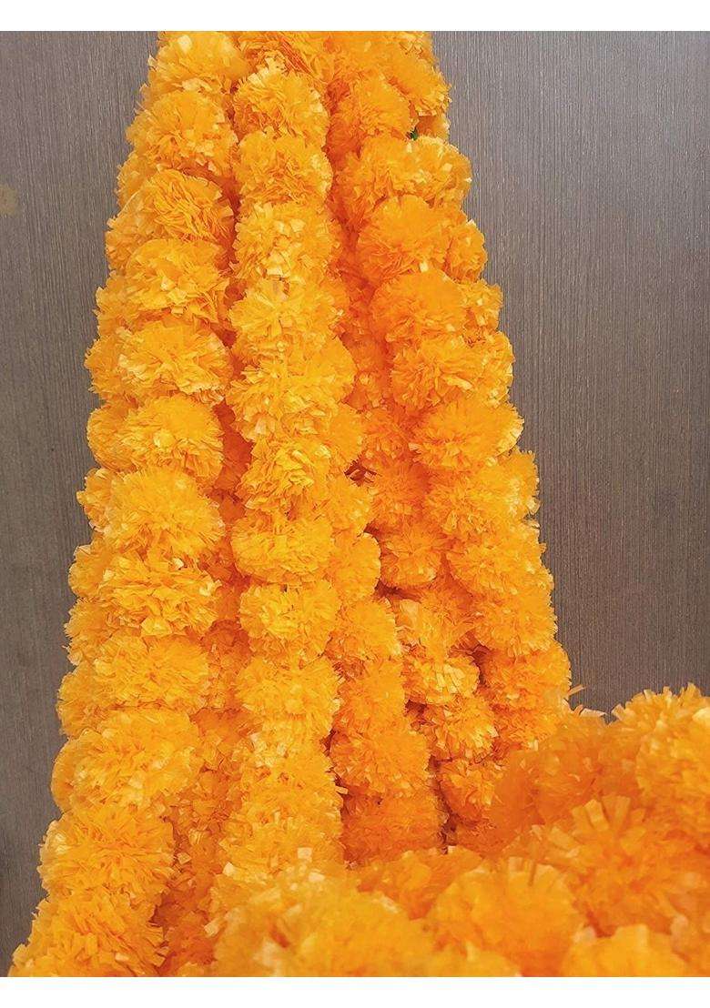 Marigold Genda Phool Malafluffy Reusable Artificial Flowers Garlands Door Toran Set Door Hangings Pack of 10 - Indya