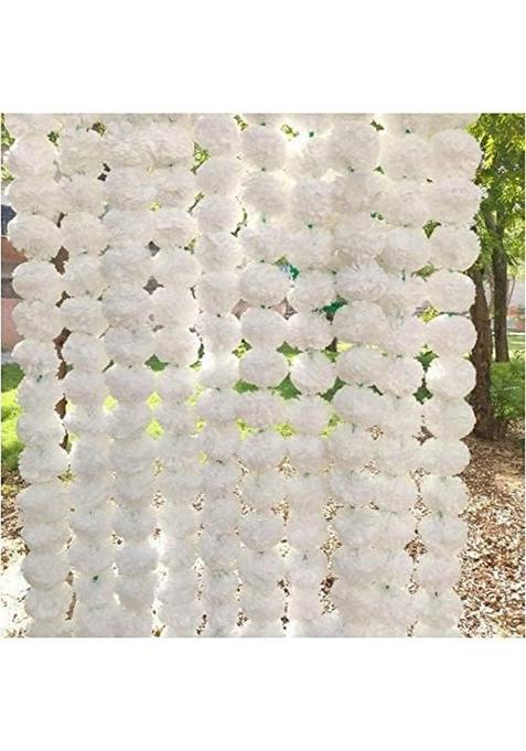 Style Speaks India Indian Handmade Long Artificial Marigold Flower Garlands White Pack of 20