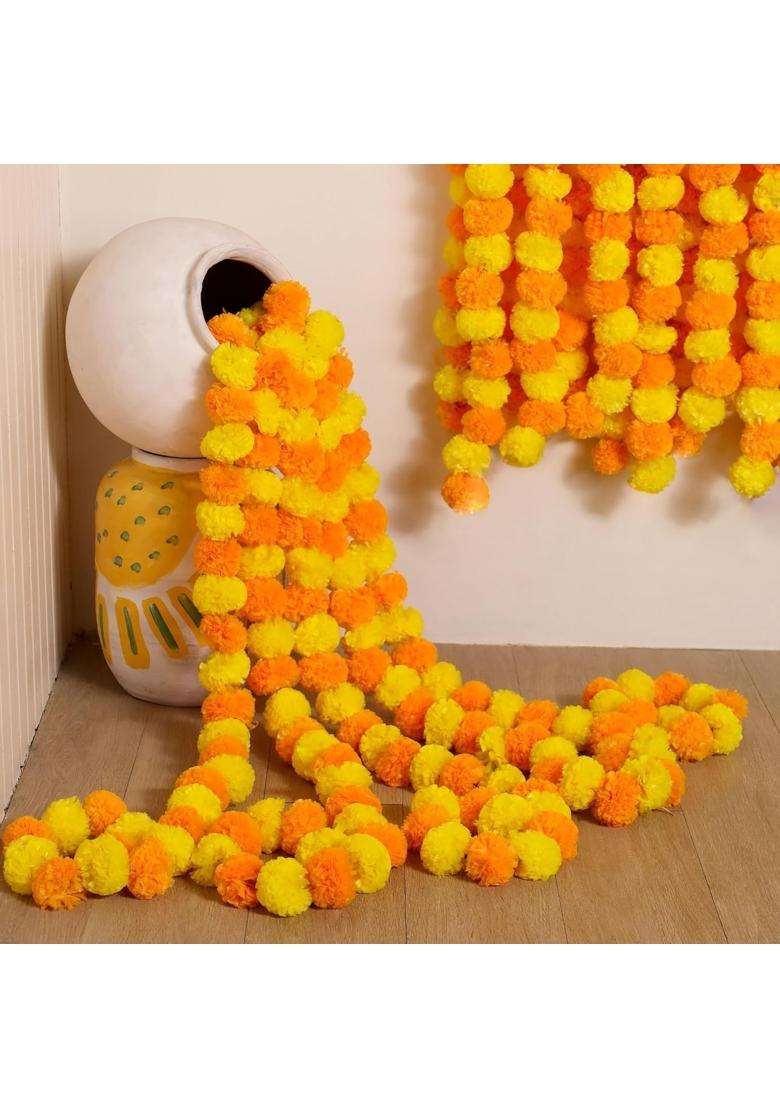 Style Speaks India Indian Handmade Long Artificial Marigold Flower Garlands Yellow and Orange Pack of 20 - Indya