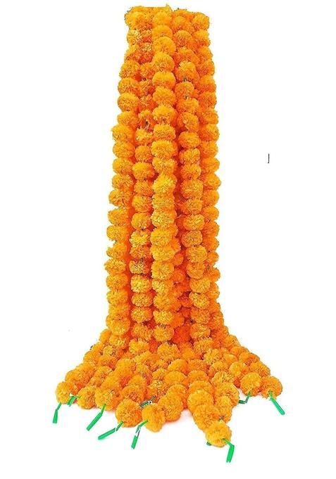Style Speaks India Indian Handmade Long Artificial Marigold Flower Garlands Orange Pack of 20