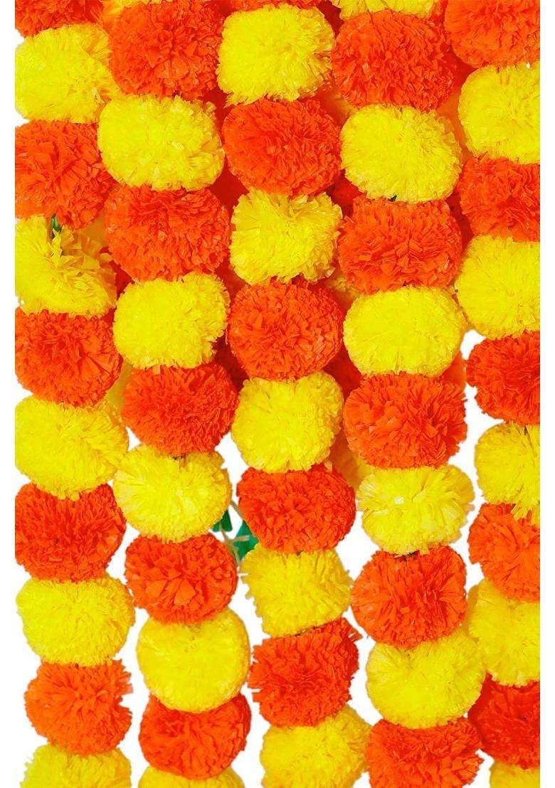Red Crush Artificial Marigold Garlands Toran Hangings Fluffy Flower Genda Phool Garlands Door Pack of 20 - Indya