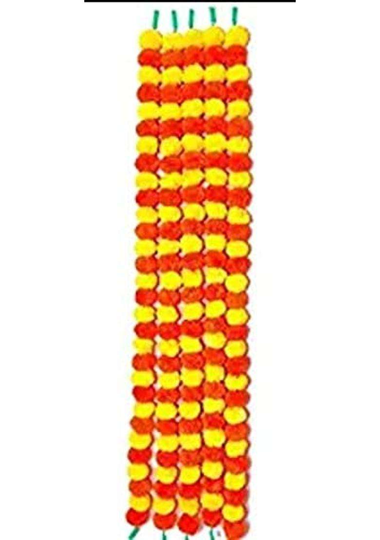 Red Crush Artificial Marigold Garlands Toran Hangings Fluffy Flower Genda Phool Garlands Door Pack of 20 - Indya