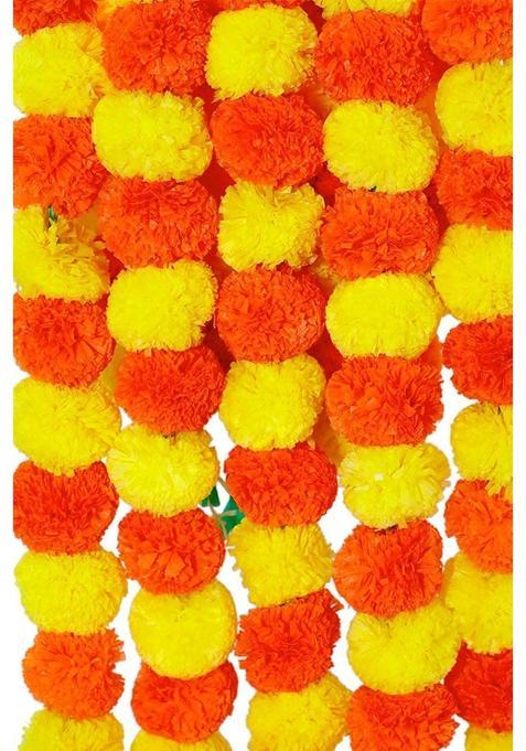 Red Crush Artificial Marigold Garlands Toran Hangings Fluffy Flower Genda Phool Garlands Door Pack of 20