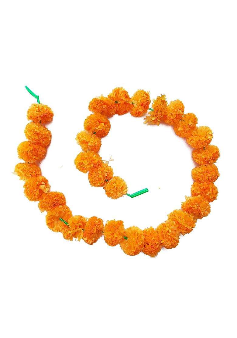 Forty Wings 20 Pcs Orange Artificial Marigold Fluffy Flower Genda Phool Garlands String for Diwali Wedding - Indya