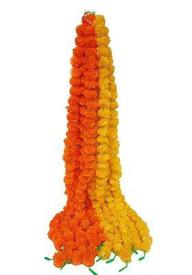 Forty Wings 10 Lemon Yellow 10 Orange Artificial Marigold Fluffy Flower Genda Phool Garlands String Pack of 20