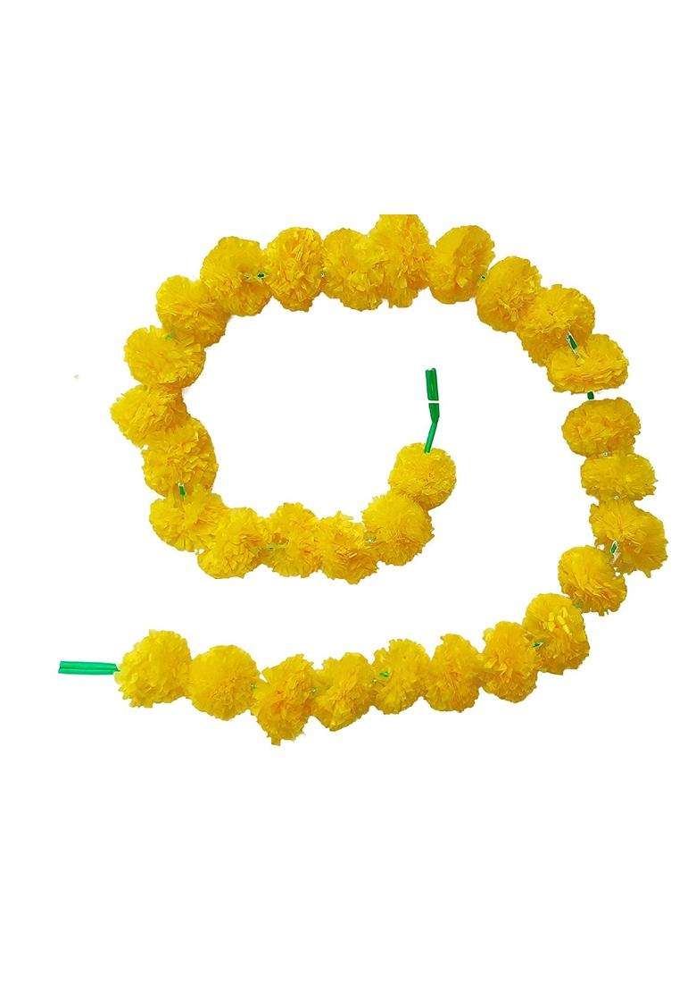 Forty Wings 20 Pcs Lemon Yellow Artificial Marigold Fluffy Flower Genda Phool Garlands String for Diwali - Indya