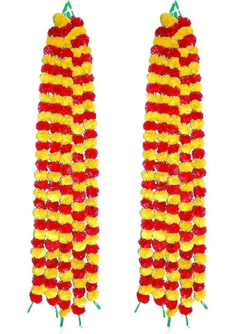 Awadh Artificial Marigold Flowers 4 and Half Feet Length 135 CM Pack of 10 - Indya