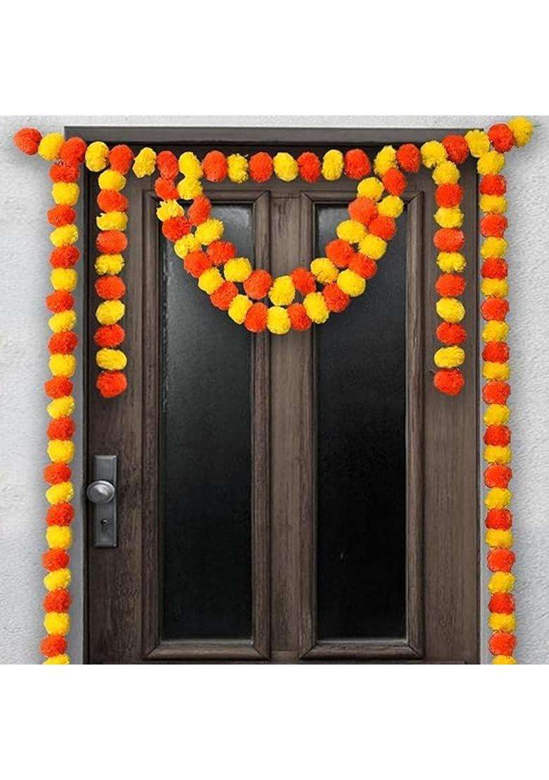 Awadh Artificial Marigold Flowers 4 and Half Feet Length 135 CM Pack of 15 - Indya