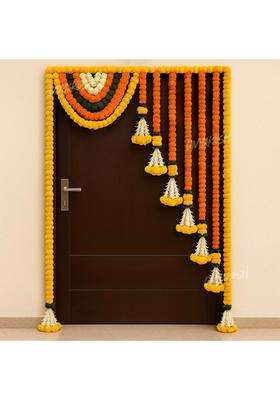 Divyakosh Fabric and Beads Marigold Flower Full Door Decoration Size 4 Ft 48 Inch for Home Main Door Mandir