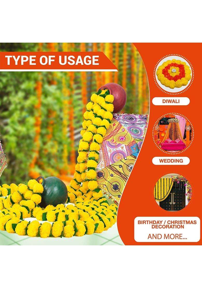 The Decor Affair Marigold Garland for Decoration 4 Point 8 Feet Long Strands Artificial Marigold Flowers - Indya