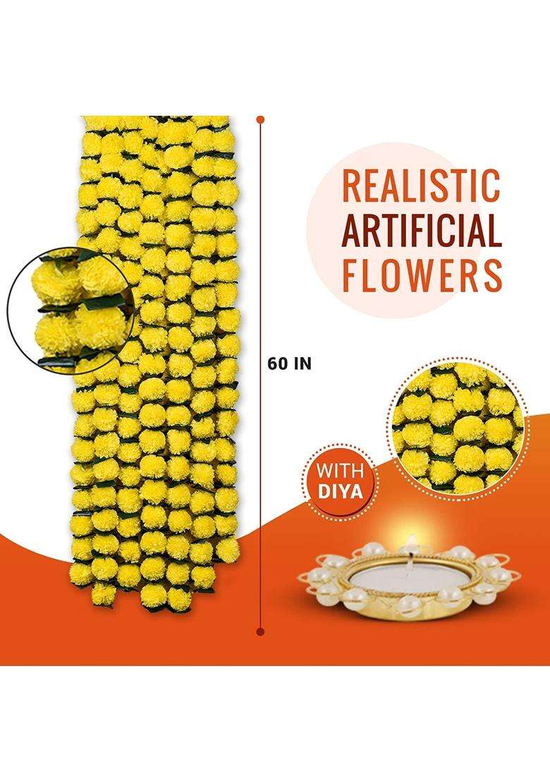 The Decor Affair Marigold Garland for Decoration 4 Point 8 Feet Long Strands Artificial Marigold Flowers - Indya