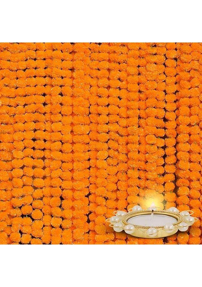 Awadh Artificial Marigold Flowers 4 and Half Feet Length 135 CM Pack of 15 - Indya