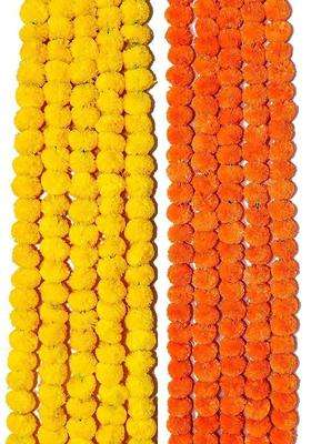 Marigold Fluffy Reusable Artificial Flowers Garlands Door Toran Set Door Hangings for Decoration Pack of 10