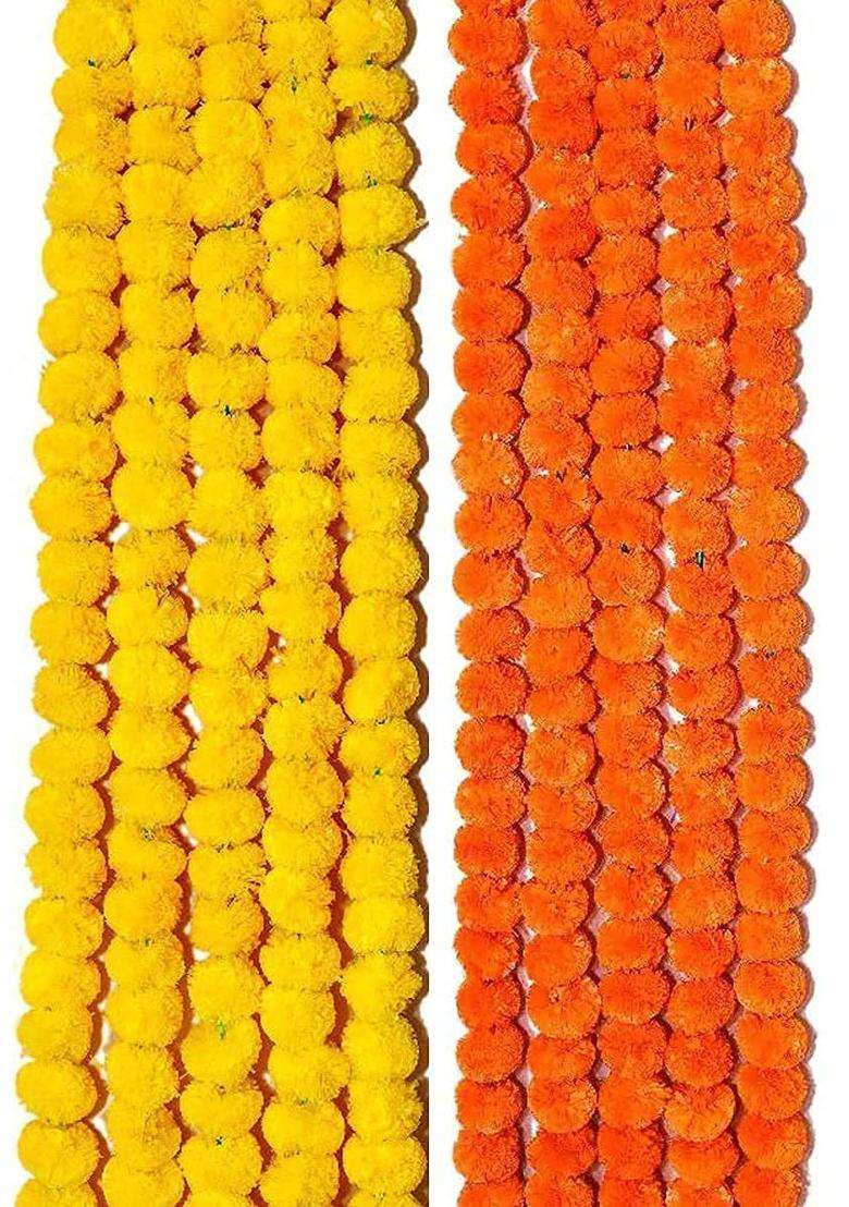 Marigold Fluffy Reusable Artificial Flowers Garlands Door Toran Set Door Hangings for Decoration Pack of 10 - Indya