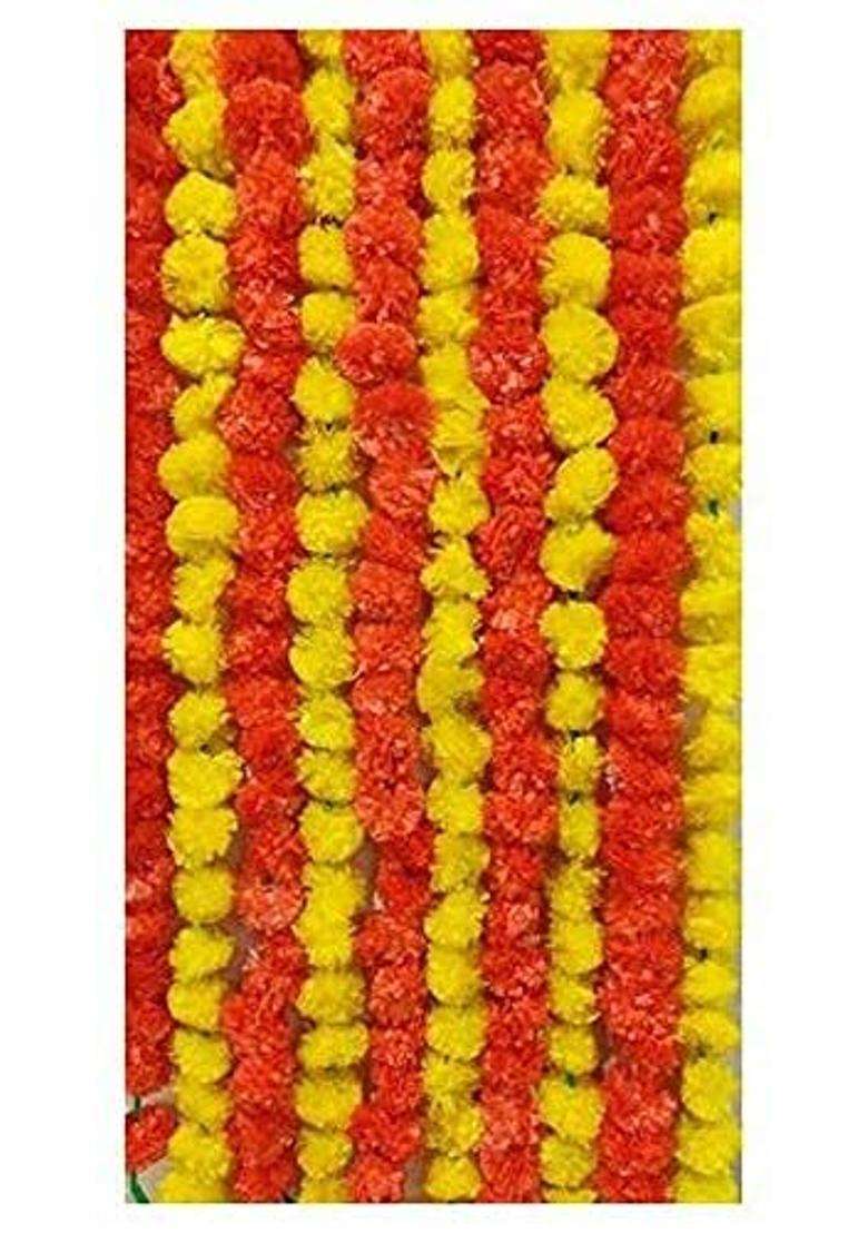 Marigold Fluffy Reusable Artificial Flowers Garlands Door Toran Set Door Hangings for Decoration Pack of 10 - Indya
