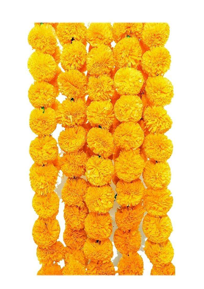 Marigold Fluffy Reusable Artificial Flowers Garlands Door Toran Set Door Hangings for Decoration Pack of 10 - Indya