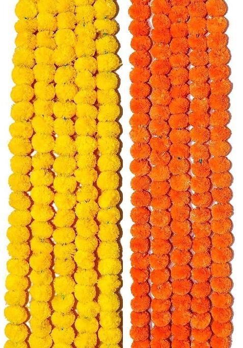 Marigold Fluffy Reusable Artificial Flowers Garlands Door Toran Set Door Hangings for Decoration Pack of 10