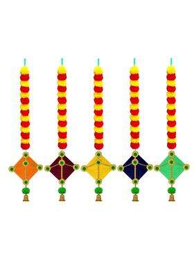 The Decor Affair Handmade Artificial Marigold Flowers Woolen Hanging Kite Pack of 5